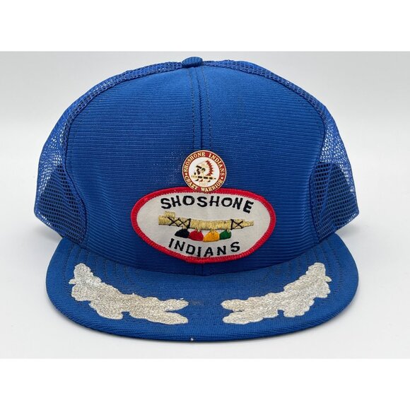 Shoshone Indians Blue Mesh Trucker Hat With Embroidered Patch & Enamel Pin - Picture 1 of 9